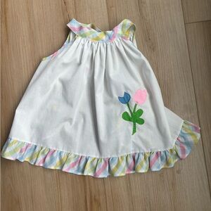 Vintage Open-Back Colorful Ruffled Baby Dress with Tulip Design